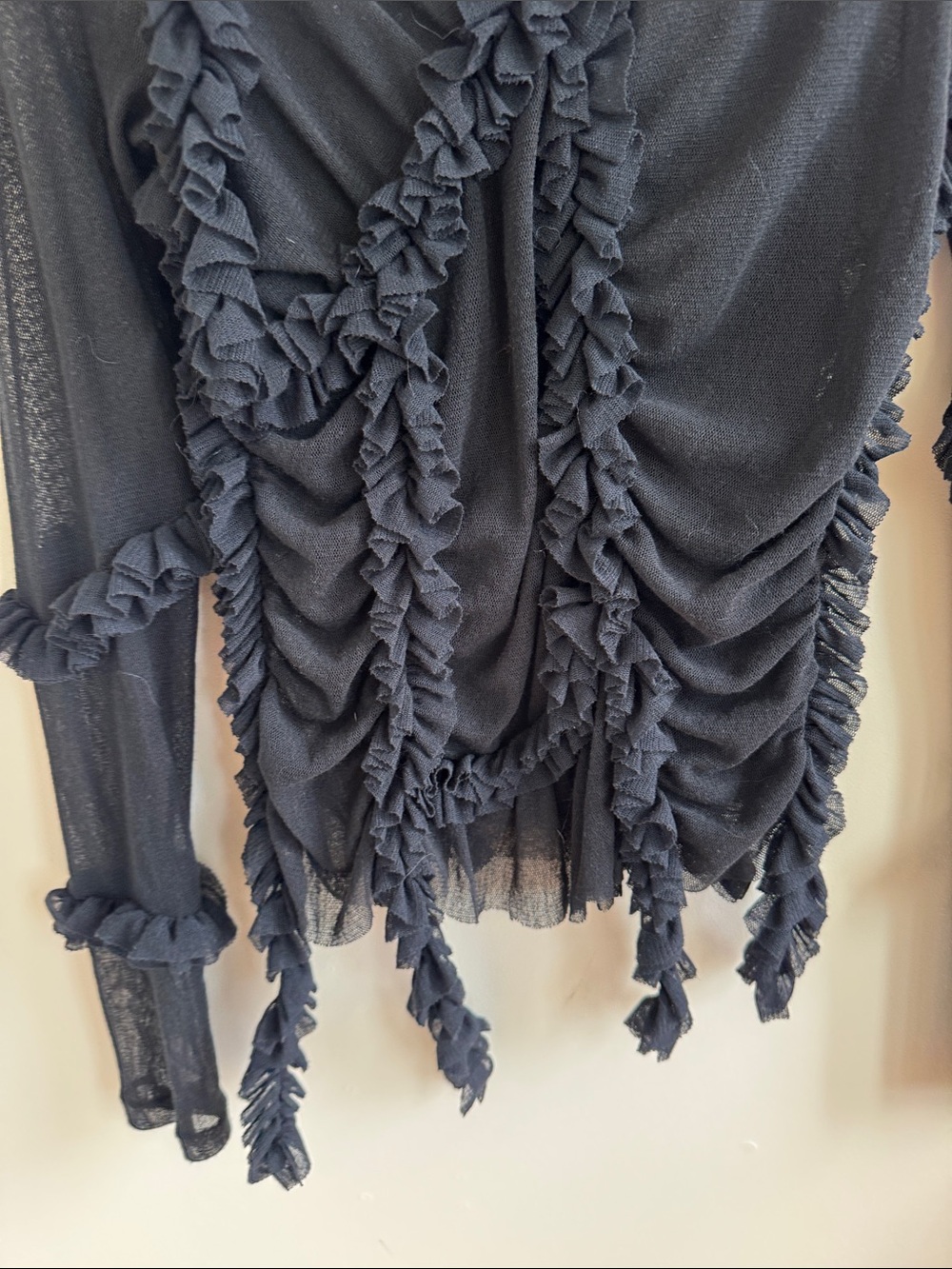 Mm6 maison Margiela Black Ruffle Sheer Long Sleeve Top - Picture 5 of 6
